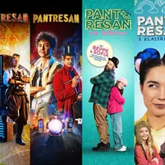 Collage med "Pantsresan" – en resa för att lära sig om återvinning och klimatsmart liv. Här visas olika delar av projektet, inklusive barn, artister och budskap om pantflaskor.