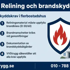 VVStrygg om msb brandskydd i flerbostadshus: krav på reliningmaterial, brandmanschetter, dokumentation och att alla krav uppfylls.