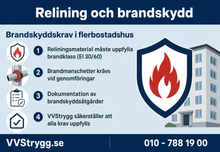 VVStrygg om msb brandskydd i flerbostadshus: krav på reliningmaterial, brandmanschetter, dokumentation och att alla krav uppfylls.