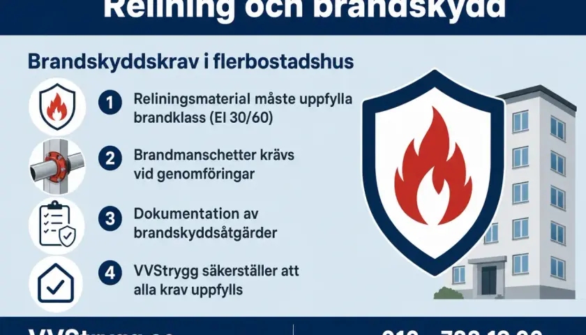 VVStrygg om msb brandskydd i flerbostadshus: krav på reliningmaterial, brandmanschetter, dokumentation och att alla krav uppfylls.